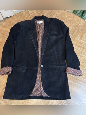 Vintage Black Suede Blazer with Paisley Lining